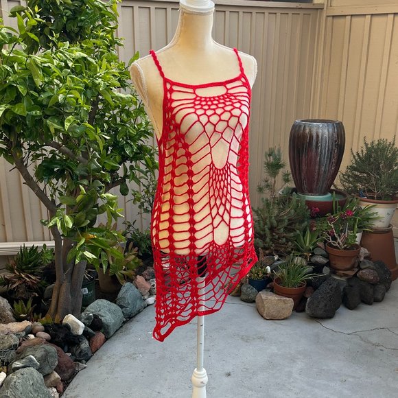 Asymmetrical netted beach cover up - Picture 2 of 5